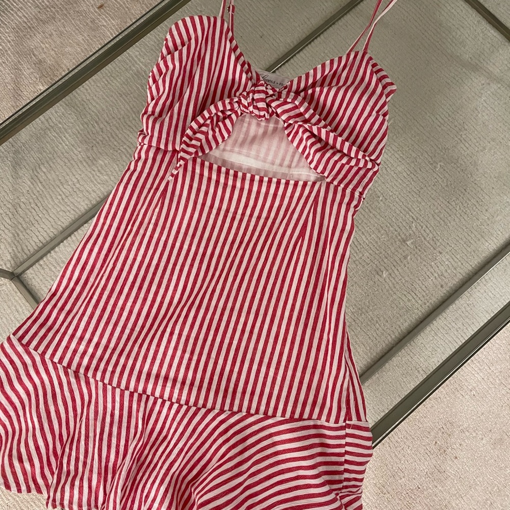 Lovers & Friends Front Tie Striped Peplum Dress